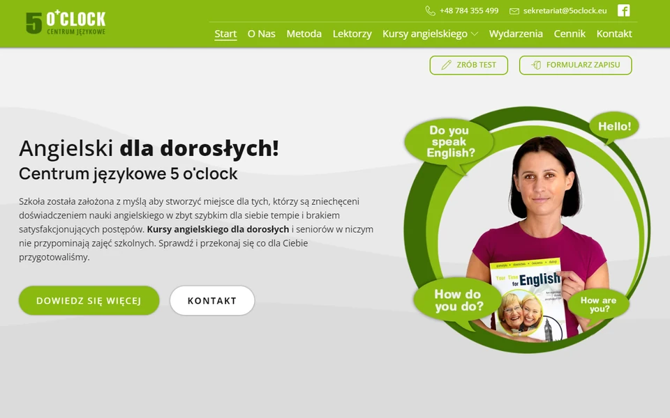 Strona 5oclock.eu – widok strony głównej