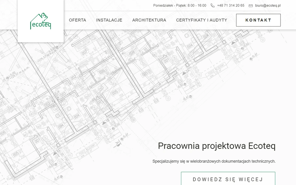 Strona firmy ecoteq.pl – widok strony głównej