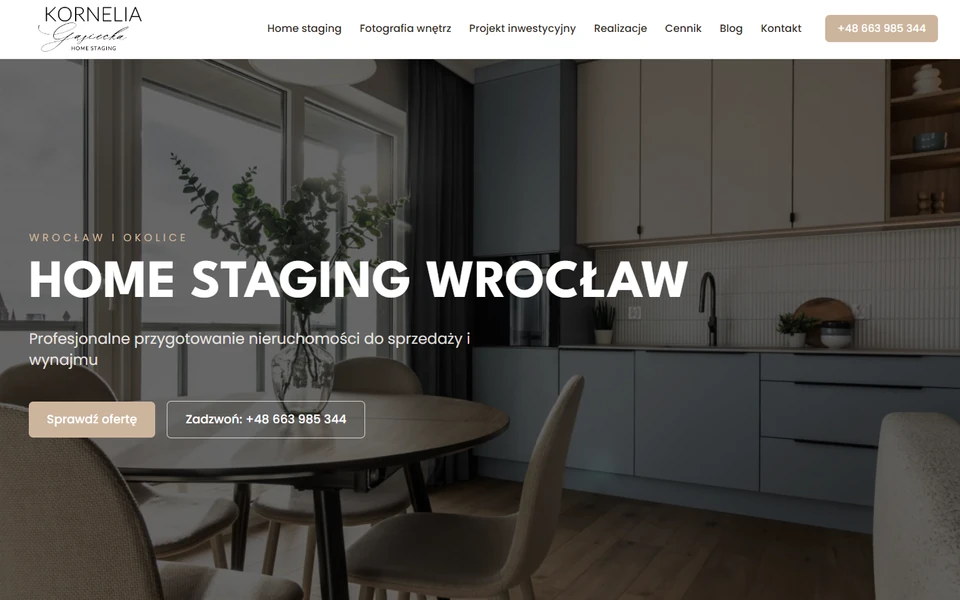 Wizytówka osobista korneliagasiecka.pl – widok strony głównej